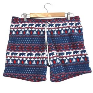 Chubbies Mens L Fleece Pajama Lounge Short Fair Isle Bear Print Drawstring